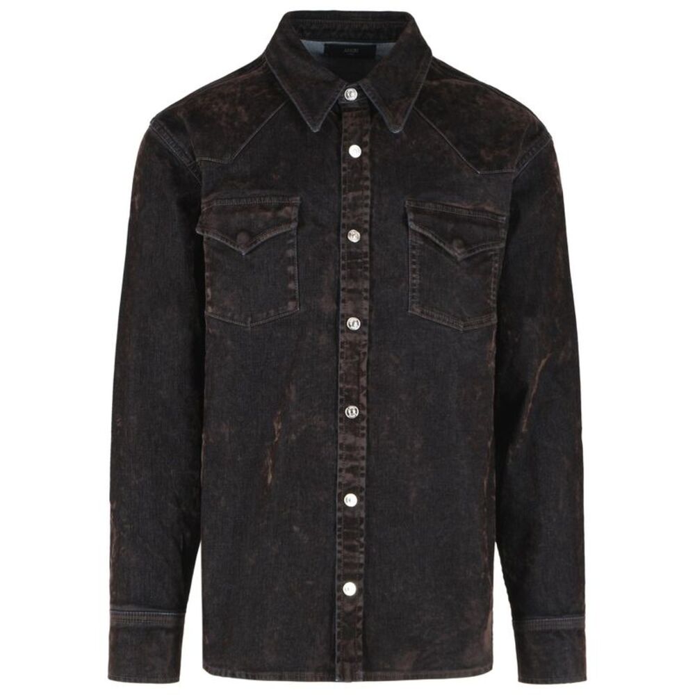 Amiri Brown Flocked Inj Denim Shirt Men